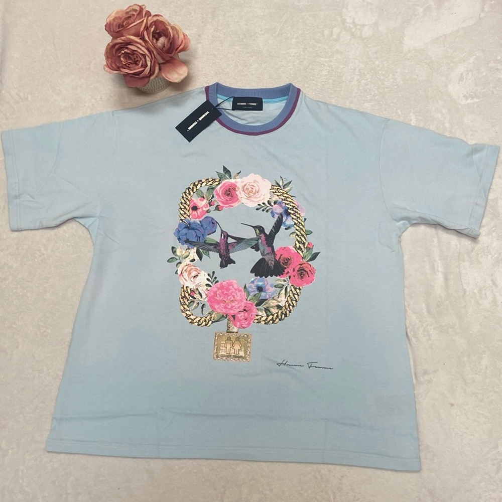 HOMME + FEMME Size XXL NWT Paradise Chain Blue Short Sleeve Shirt